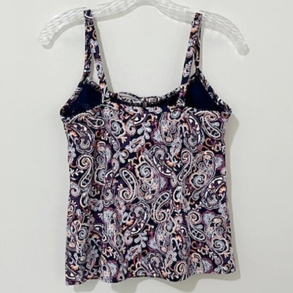 Lands' End Paisley Tie Front Underwire Tankini Swimsuit Top - Picture 2 of 4